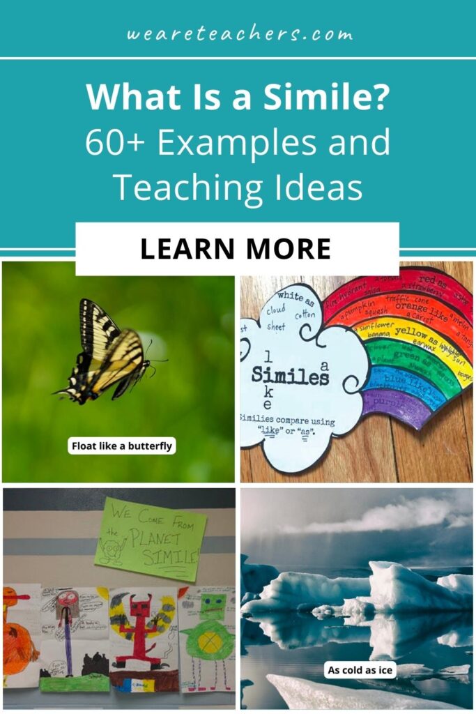 A simile makes a comparison, often using the words "as" or "like." Get simile examples here, plus engaging ways to teach this concept.