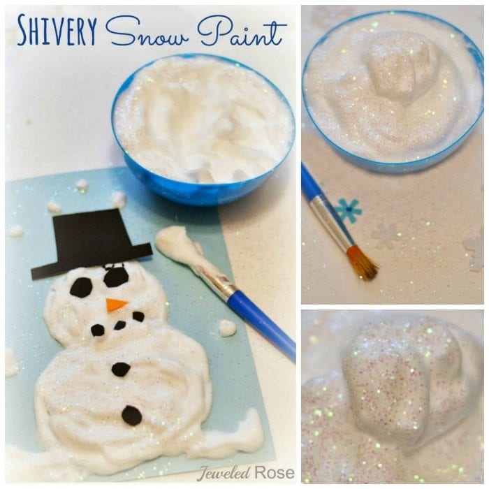 Snow paint snowman winter crafts for the classroom.