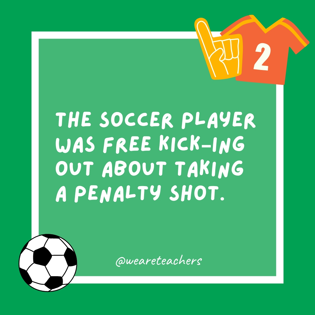 The soccer player was free kick–ing out about taking a penalty shot.