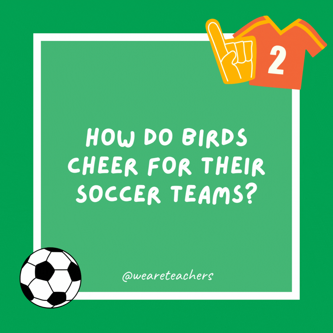How do birds cheer for their soccer teams?

They egg them on.