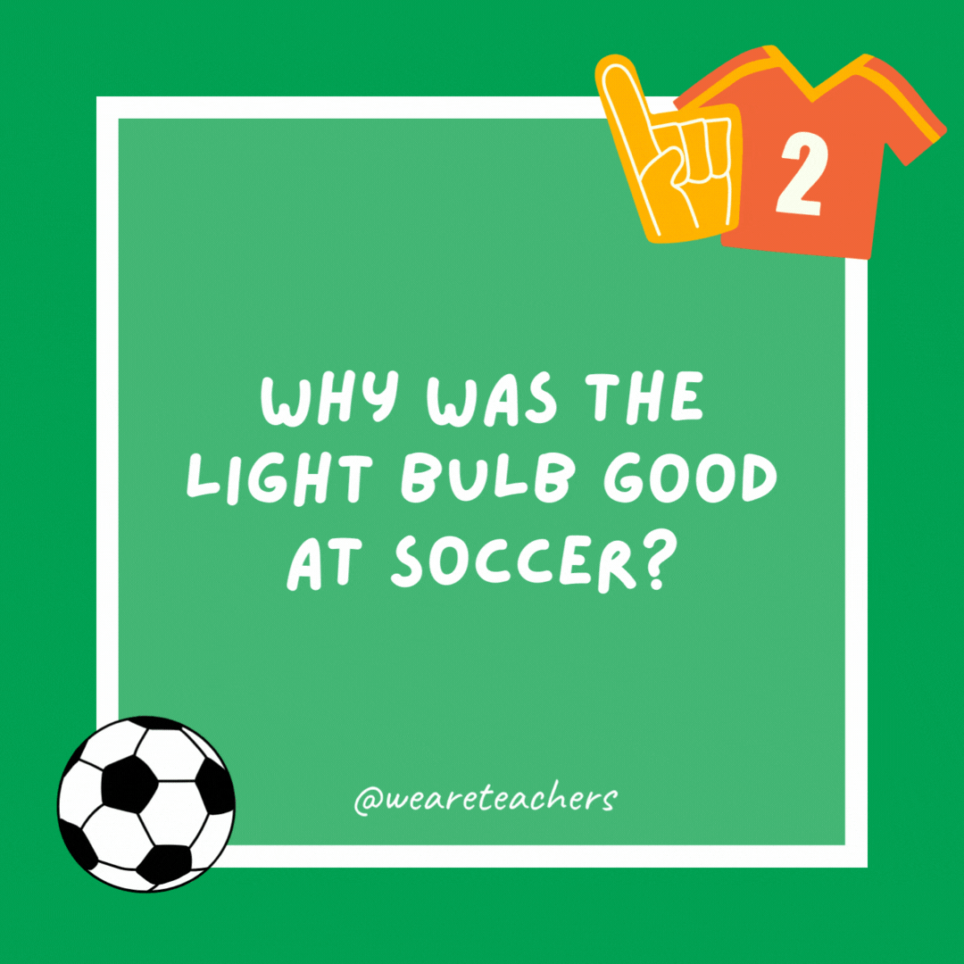 Why was the light bulb good at soccer?

It’s always the brightest player on the field!