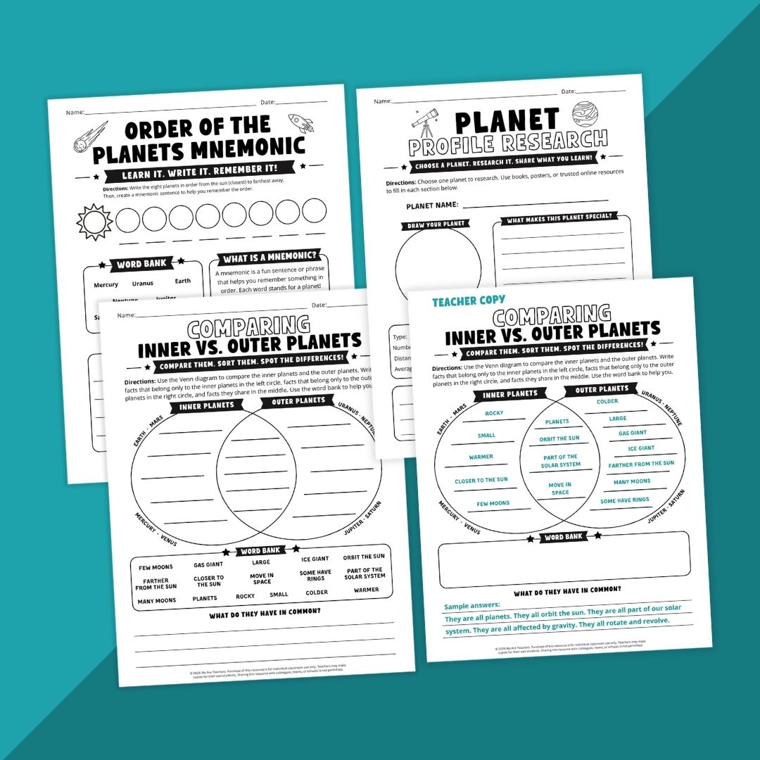 Example pages from a unit about the solar system.