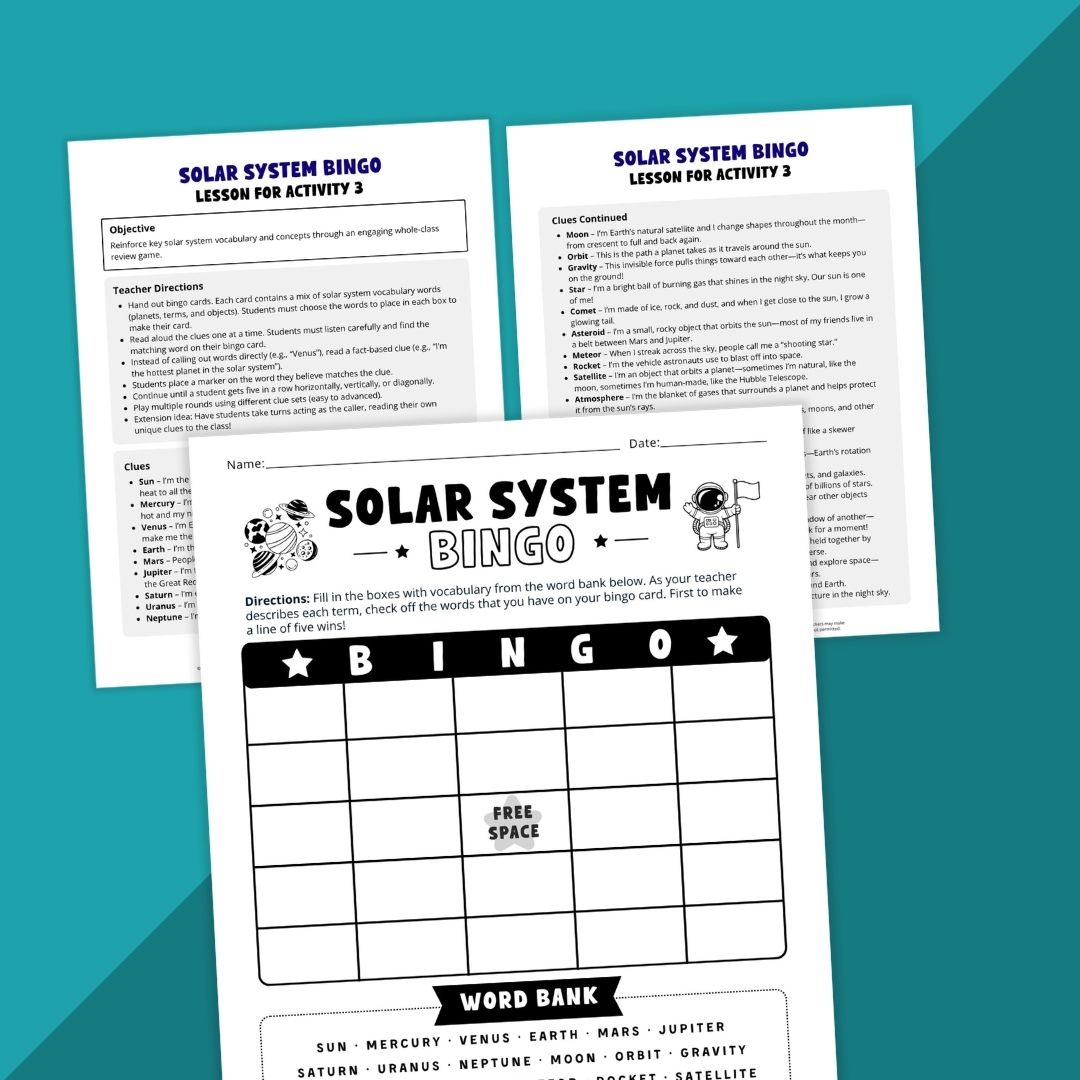 Pages from the Solar System Unit Worksheet & Activity Bundle.