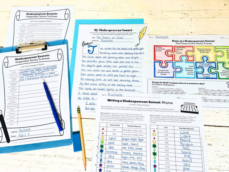 an image of five printable sonnet template worksheets