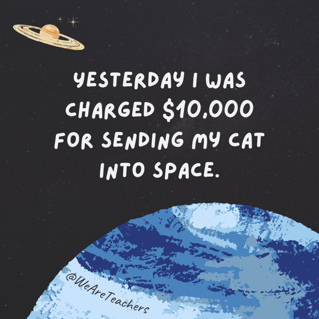Yesterday I was charged $10,000 for sending my cat into space.

It was a cat astro fee.