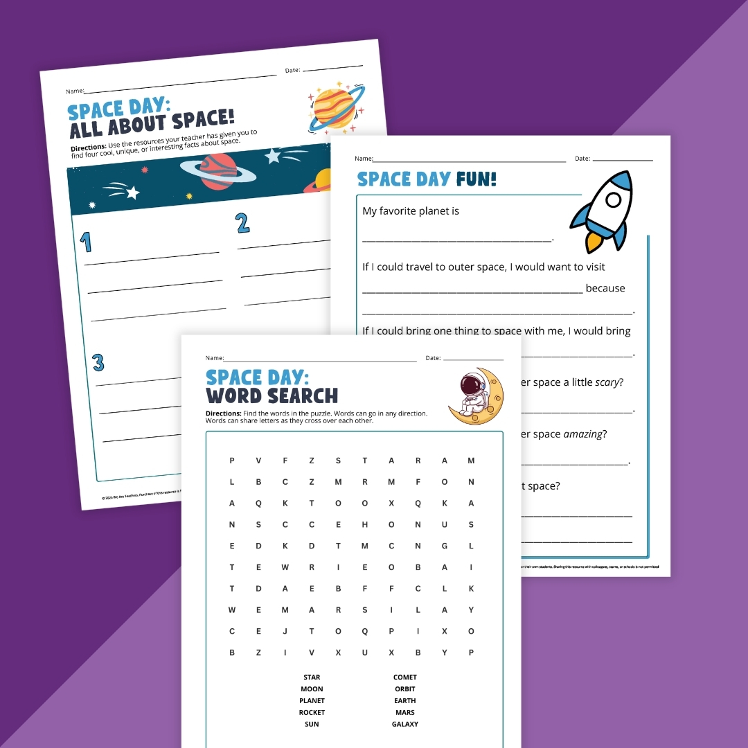 Images of space theme day activities.