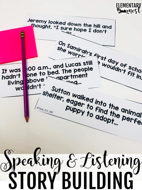 Strips of paper which serve as story starters for a speaking and listening activity
