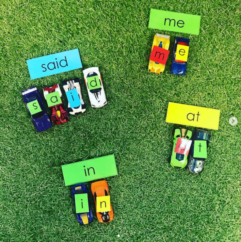 Spell words with toy cars