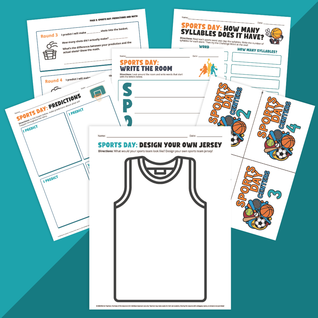 A selection of images from the Sports Theme Day Activity Bundle.