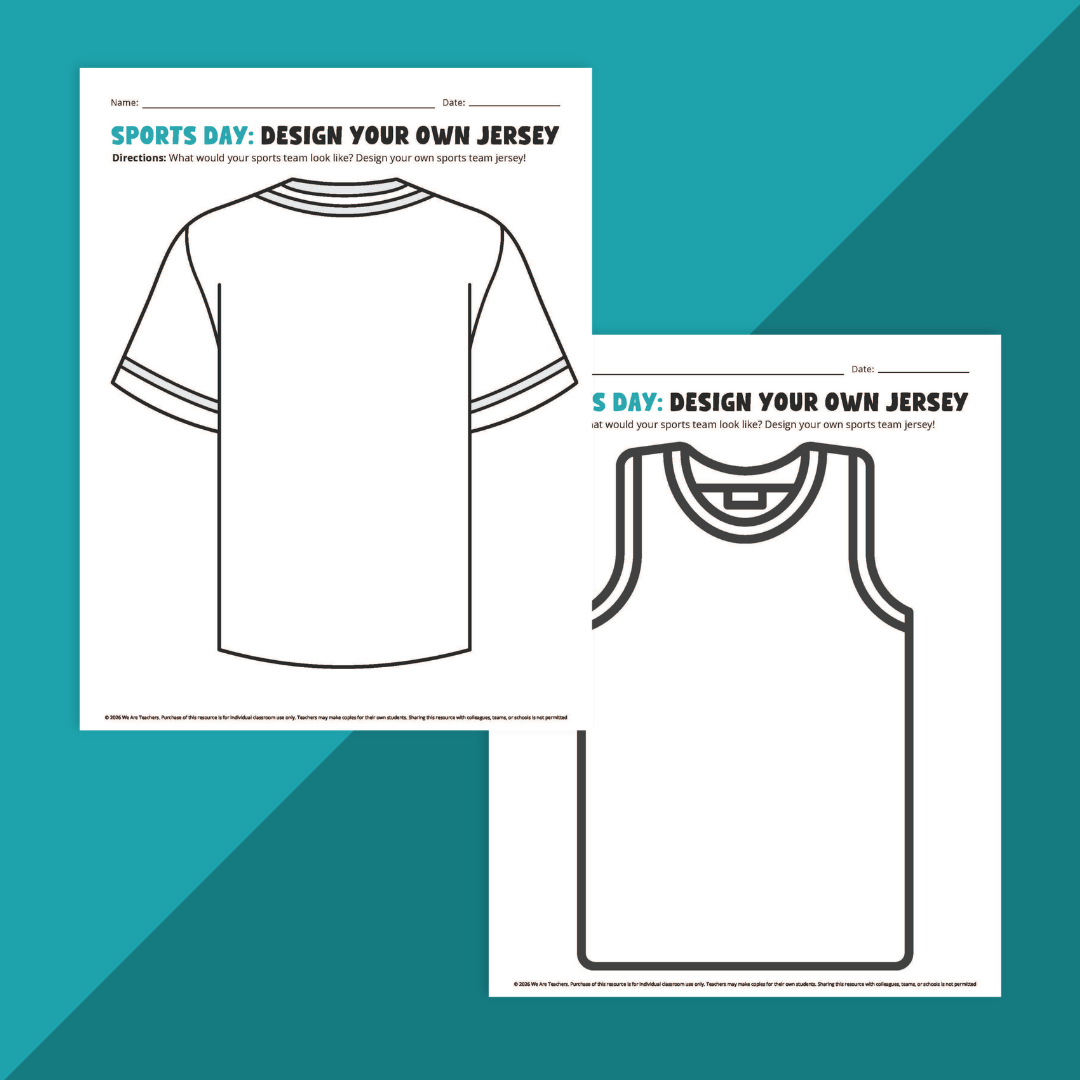 Image of a sports theme day activity where students design their own jersey.
