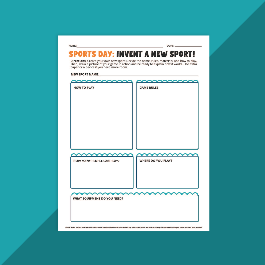 Picture of one activity from the Sports Theme Day Activity Bundle.