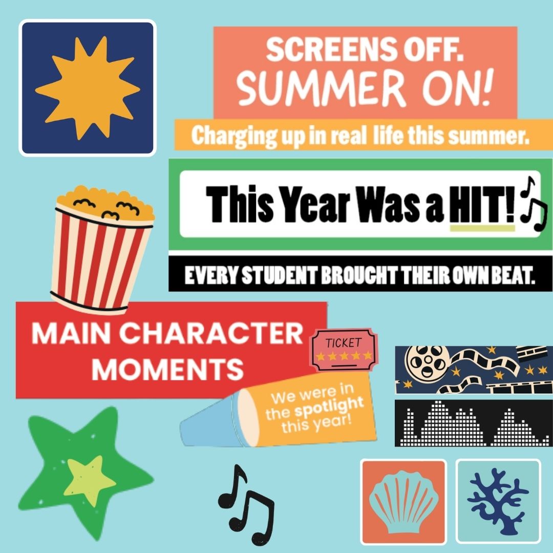 n image of different elements of the end of year bulletin board elements