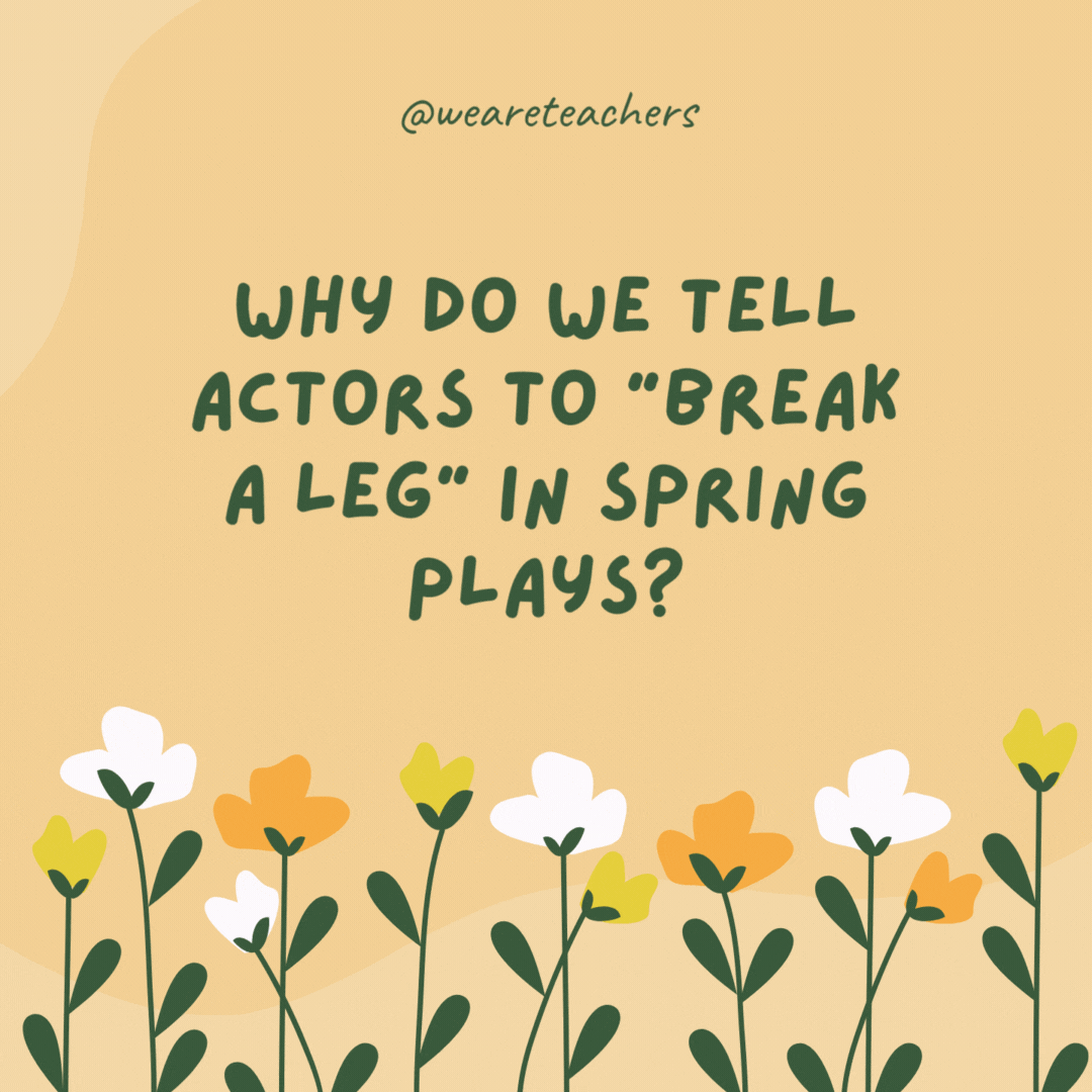 Why do we tell actors to "break a leg" in spring plays?

Because every play has a cast coming out in the spring.