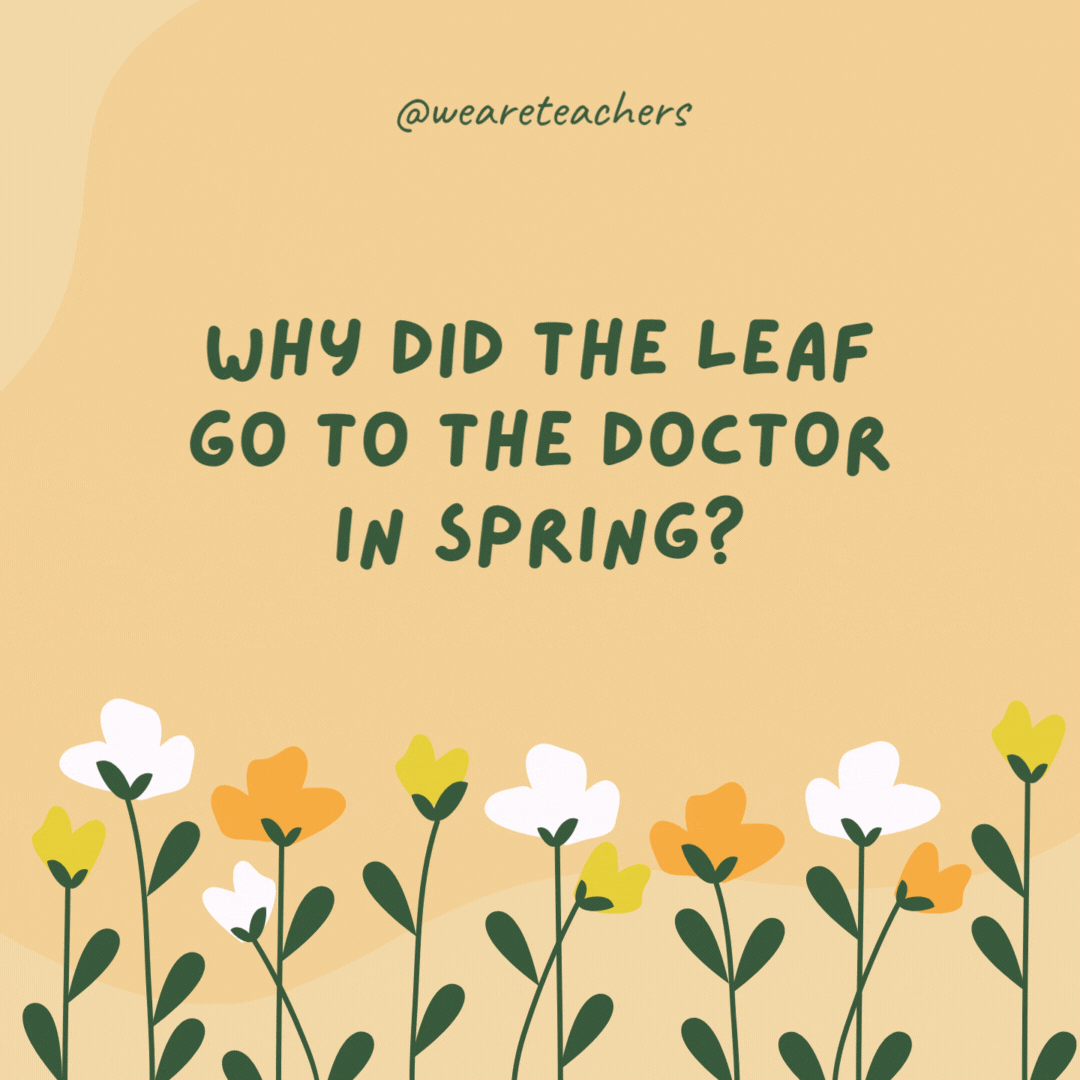 Why did the leaf go to the doctor in spring?

It was feeling green.