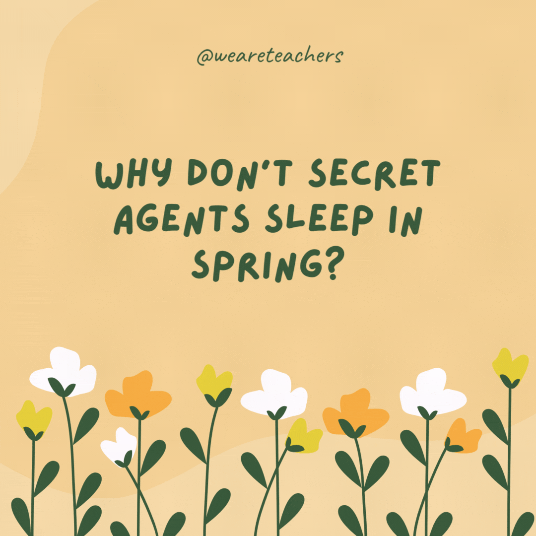 Why don't secret agents sleep in spring?

Because they're undercover.