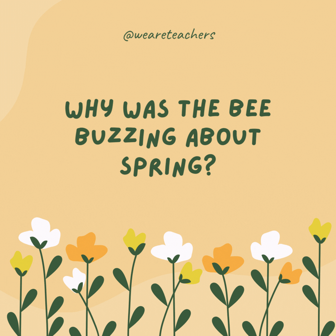Why was the bee buzzing about spring?

Because it heard the flowers were a-bloom.
