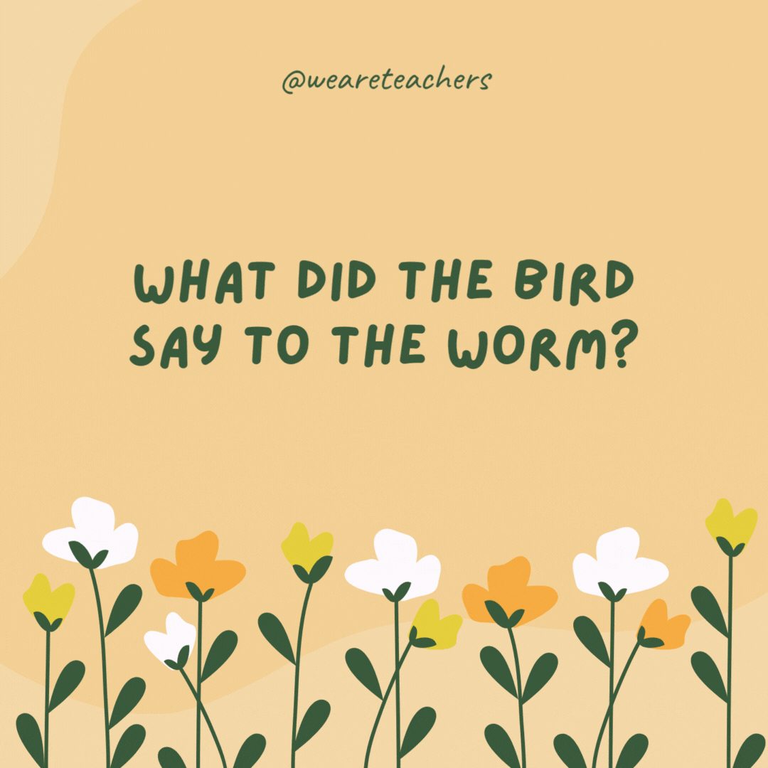 What did the bird say to the worm?

"Early bird gets the worm, but the second mouse gets the cheese. Let’s hope spring brings more cheese."- spring jokes