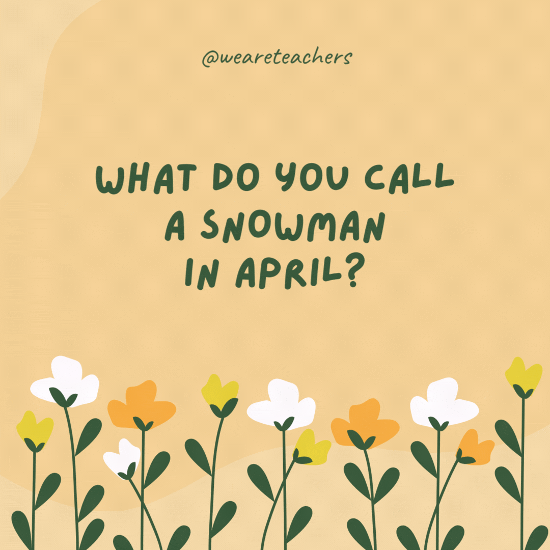 What do you call a snowman in April?

Water.