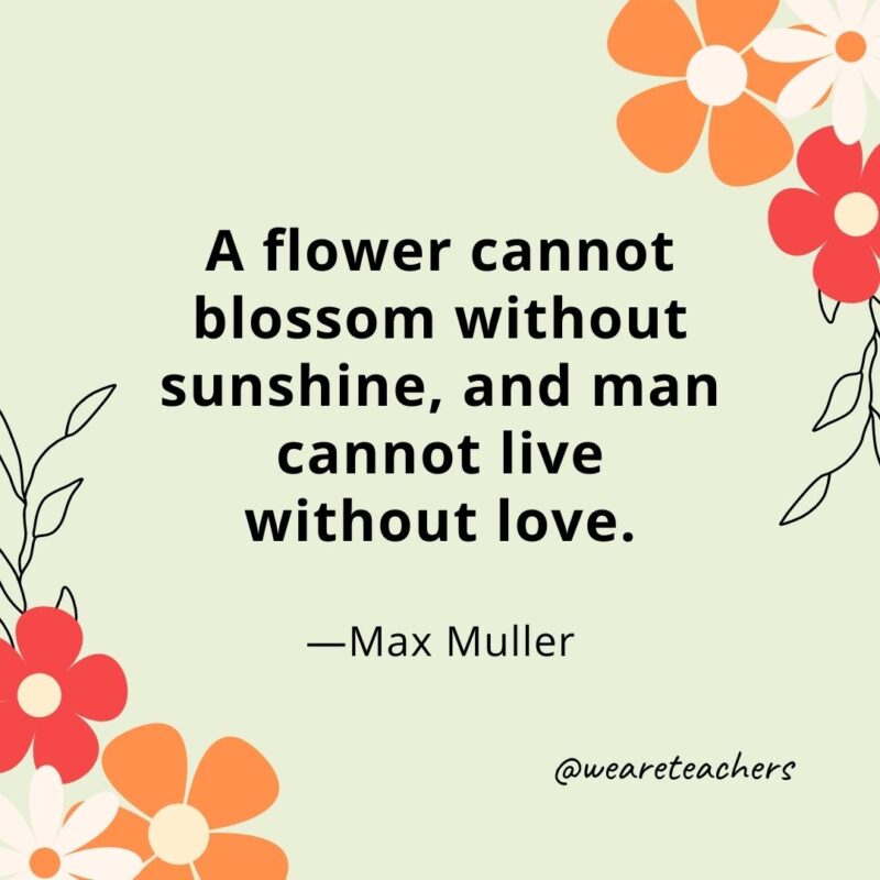 A flower cannot blossom without sunshine, and man cannot live without love. - Max Muller
