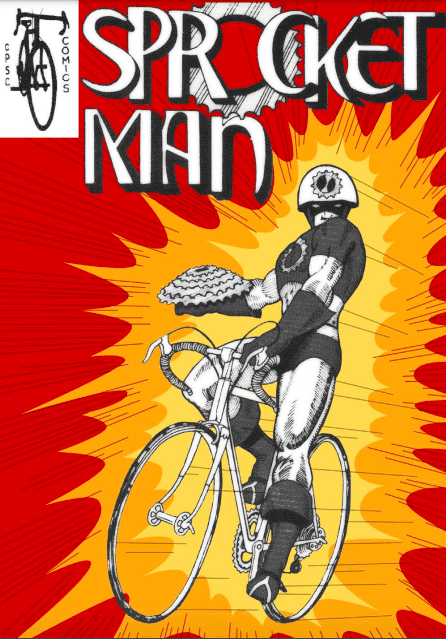 Cover shot of Sprocket Man- a bike safety comic book for kids