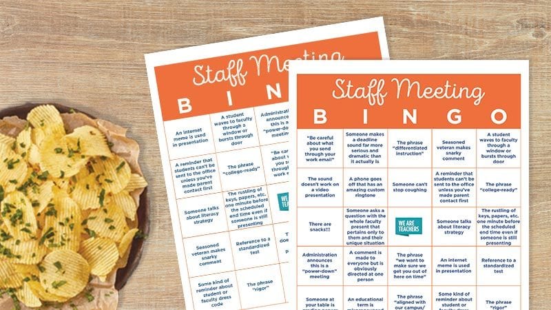 Staff Meeting Bingo_2_v2 Colorful Bingo cards to use at teacher staff meetings