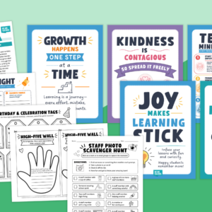 Feature image showing a variety of pages from the Staff Morale Boosters Bundle.