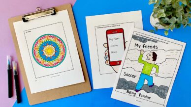 Three emotional resilience activities for kids on a colorful background