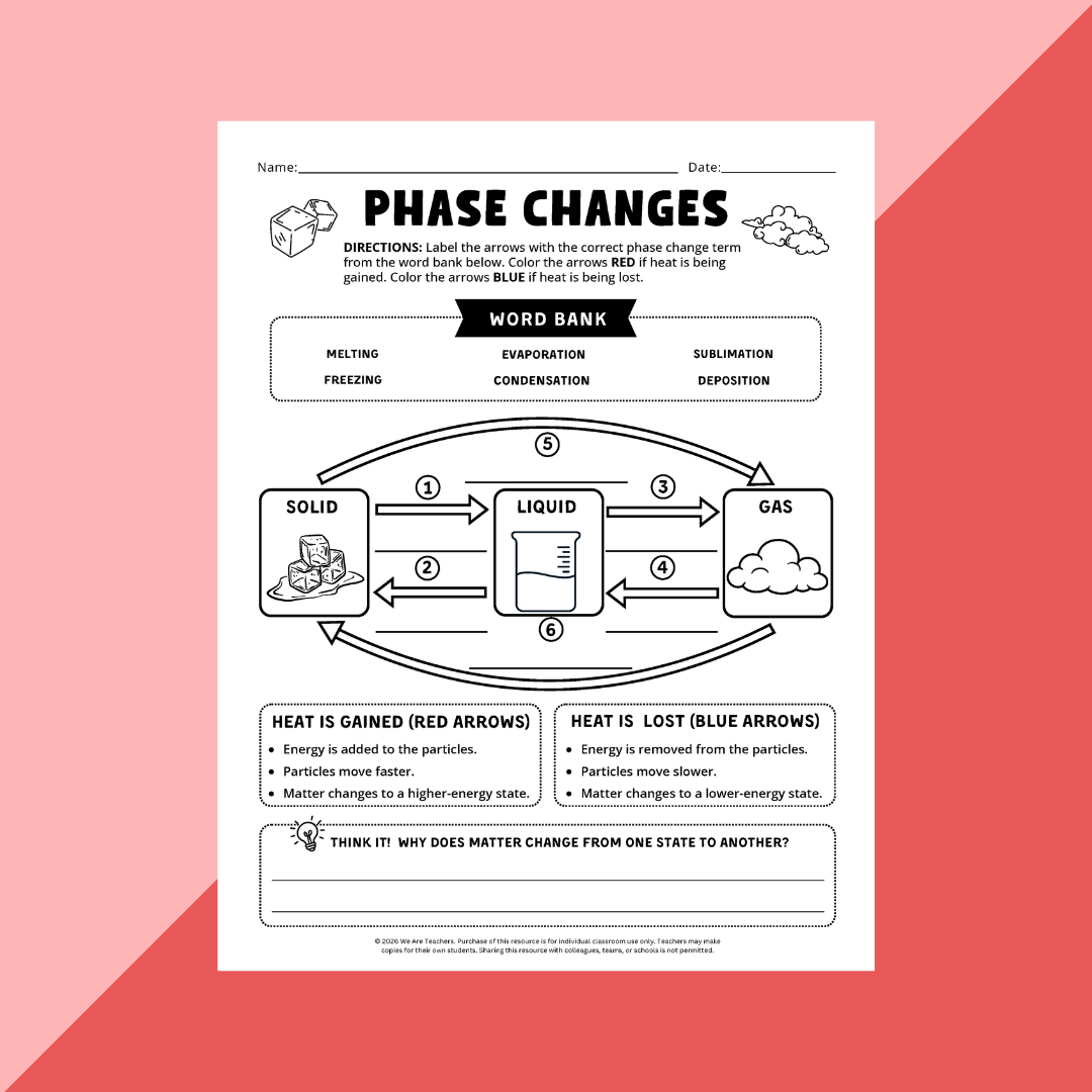Image of a phase changes worksheet.