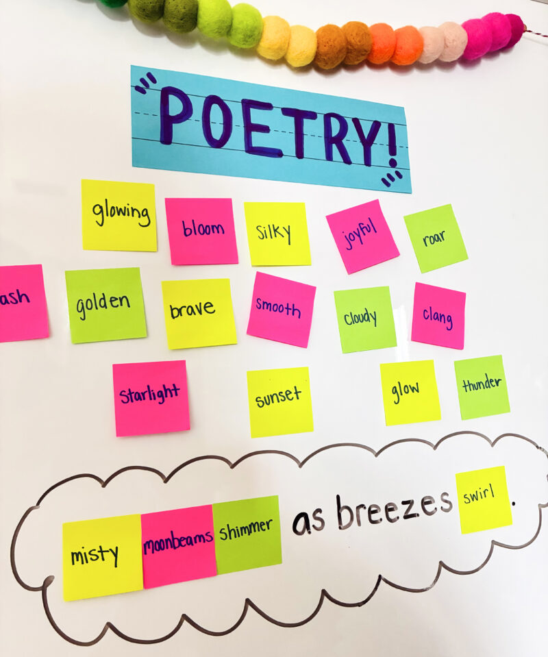Poetry Games an image of a fun poetry game using sticky notes to create sentences