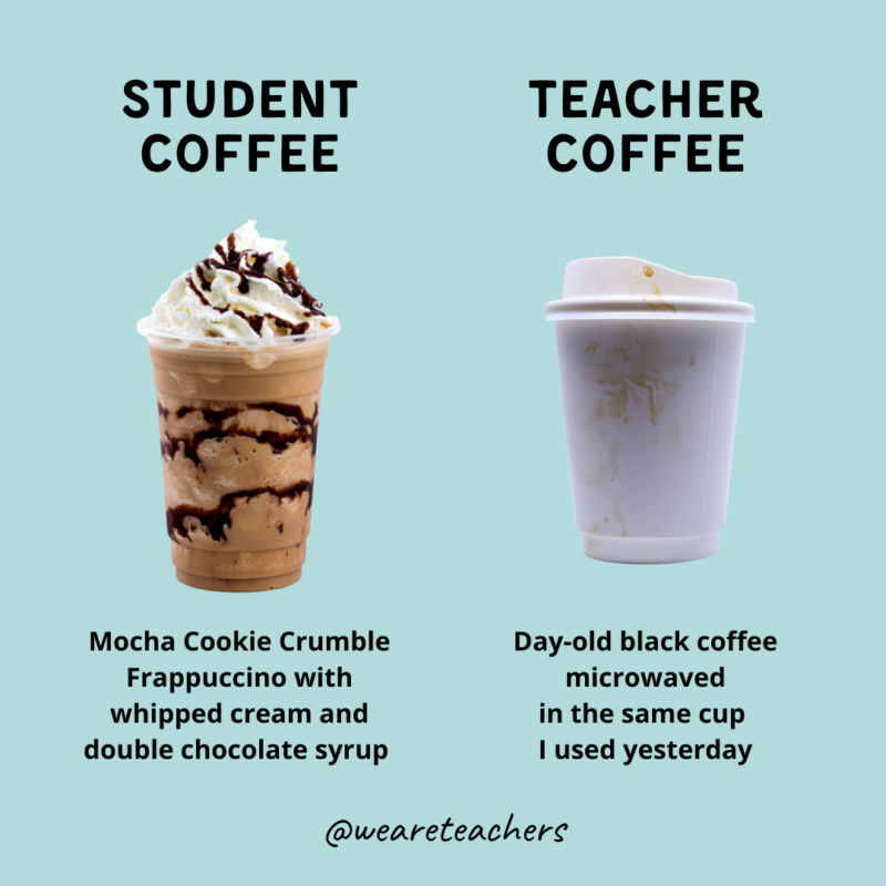 student vs. teacher coffee meme