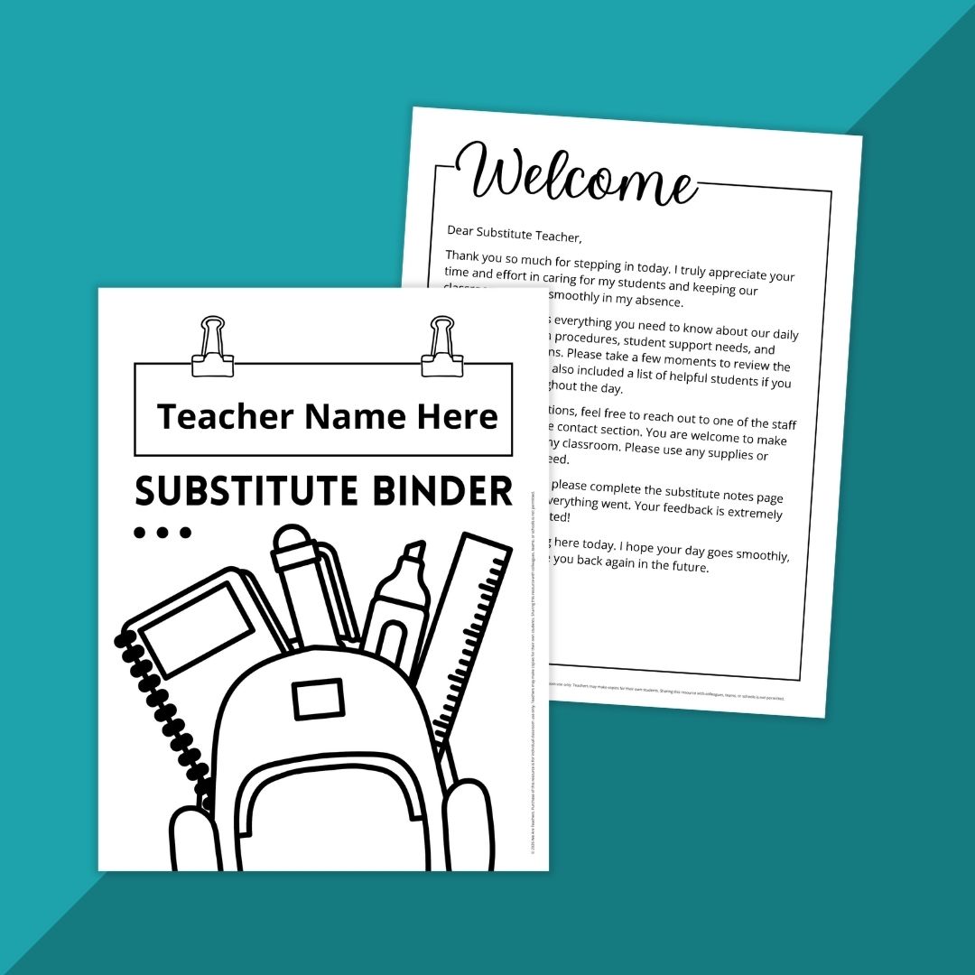 Images of the cover page and introduction page to the Substitute Teacher Binder - Editable Google Slides Resource.