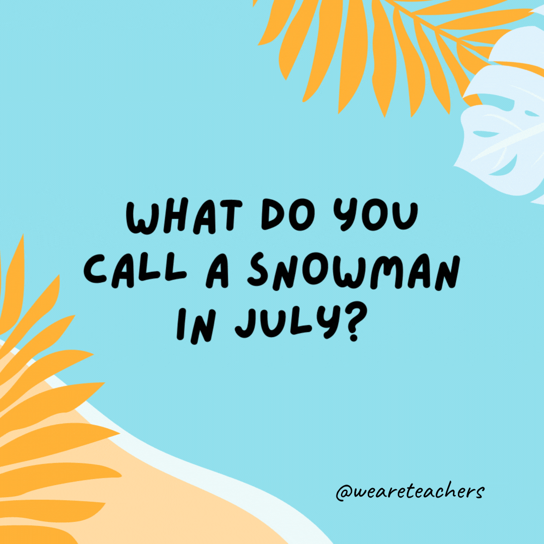 What do you call a snowman in July? A puddle.