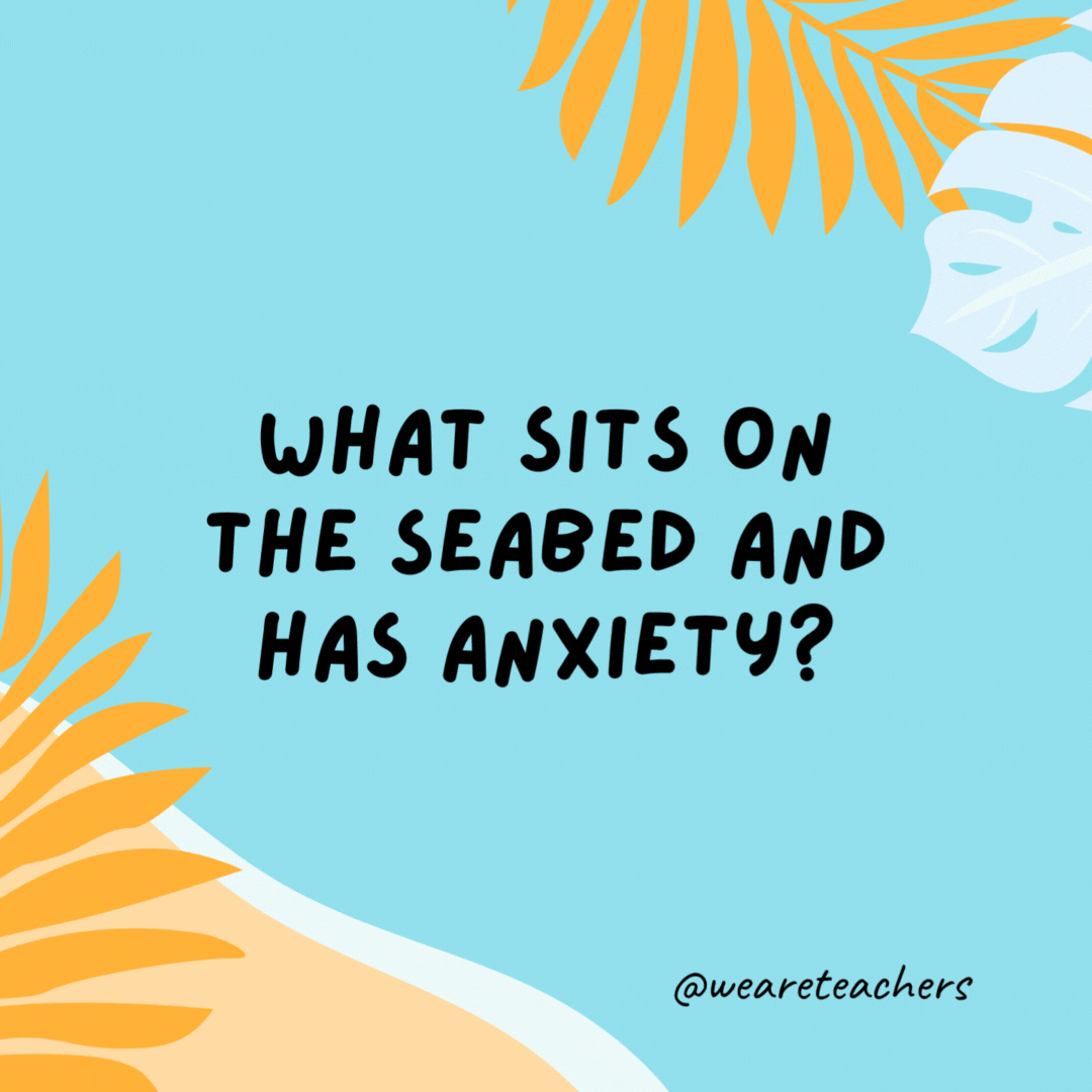 What sits on the seabed and has anxiety?

A nervous wreck.- funny summer jokes for kids