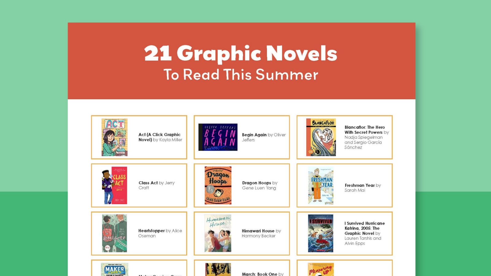 Summer Reading List printable featuring graphic novels.