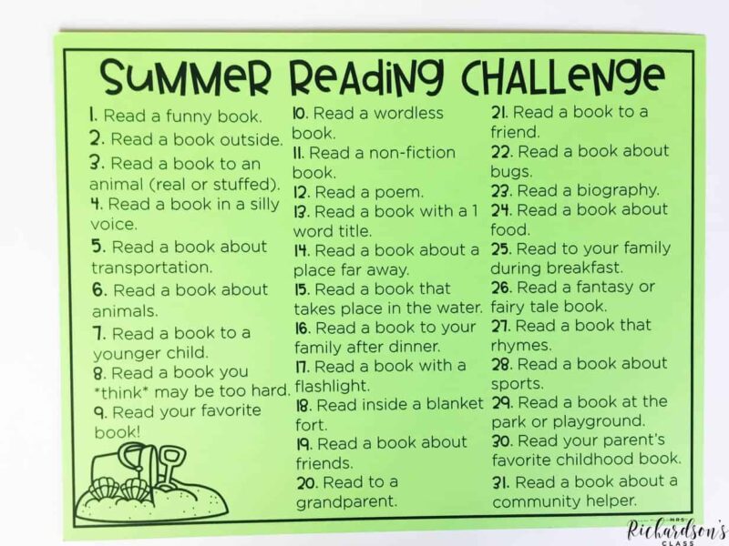 a list of fun reading activities for students in summer