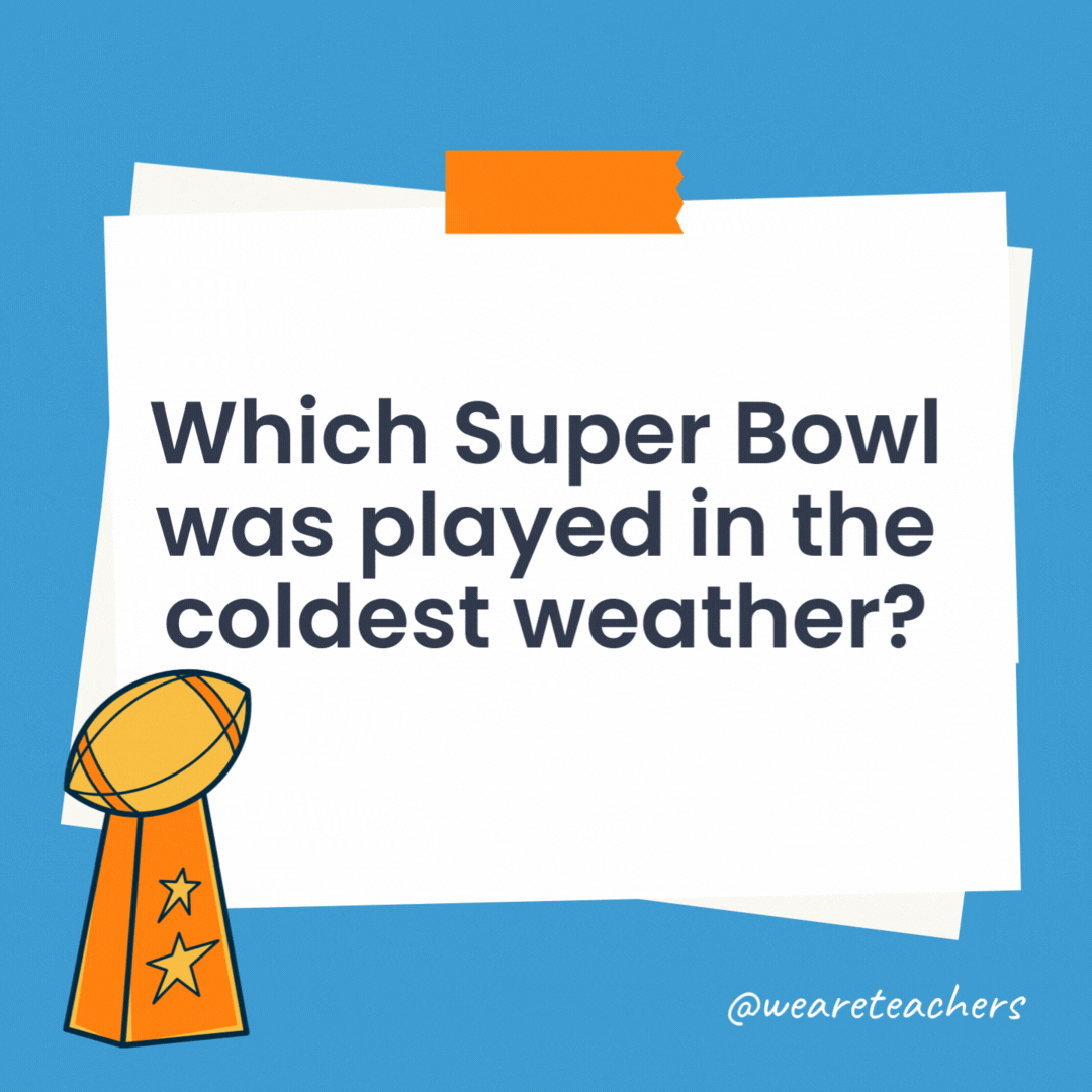 Which Super Bowl was played in the coldest weather?

Super Bowl VI in New Orleans, with a kickoff temperature of 39 degrees Fahrenheit.