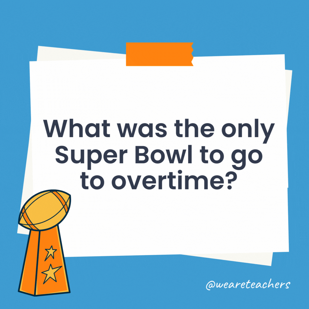 What was the only Super Bowl to go to overtime?

Super Bowl LI (New England Patriots vs. Atlanta Falcons).