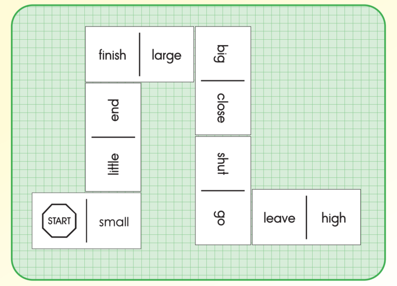 words cards lie back-to-back with matching similar words that look  like dominoes