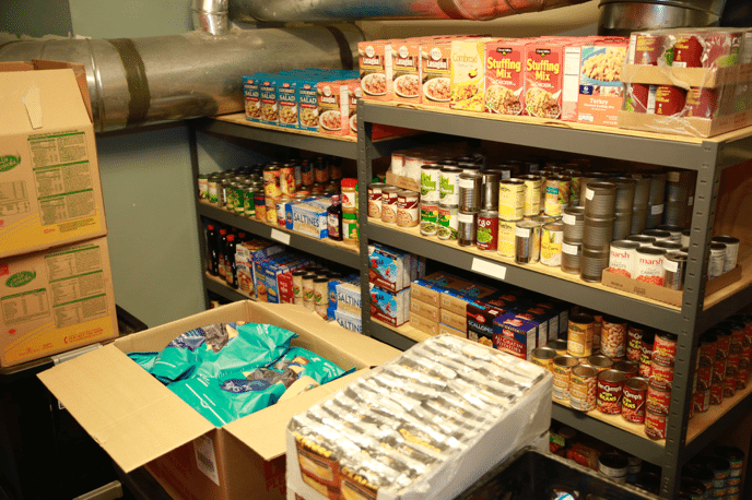 Canned goods in food pantry