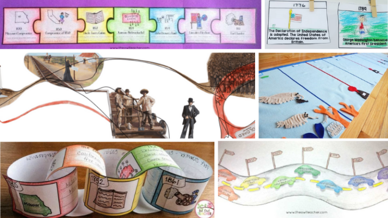 Six images of different activities about the historical timeline.