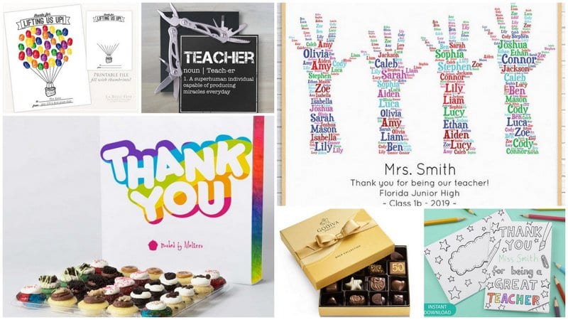 Collage of best teacher appreciation gifts