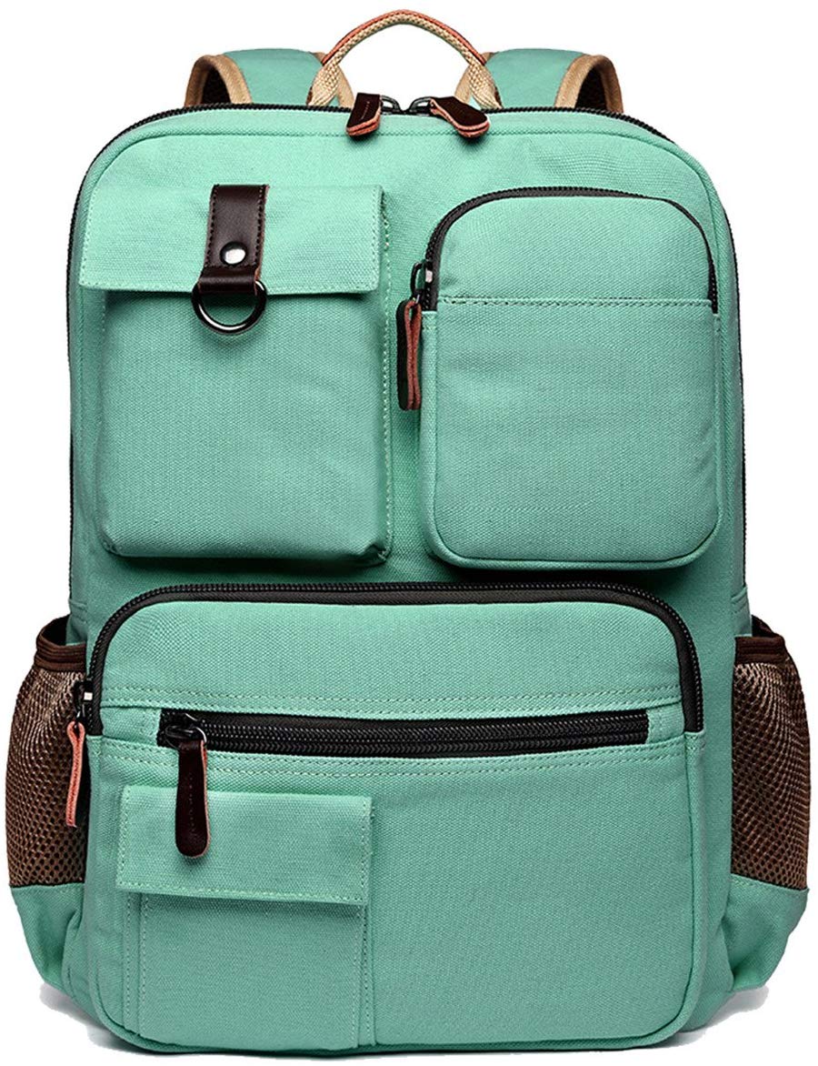 Mint green backpack with exterior pockets, as an example of the best teacher backpacks