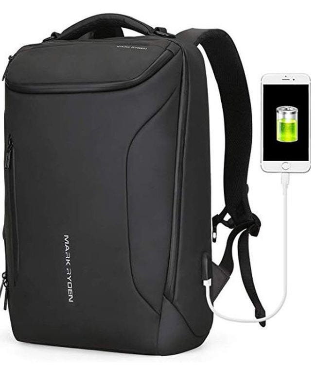 Sleek black backpack with external charging port, a waterproof backpack for teachers
