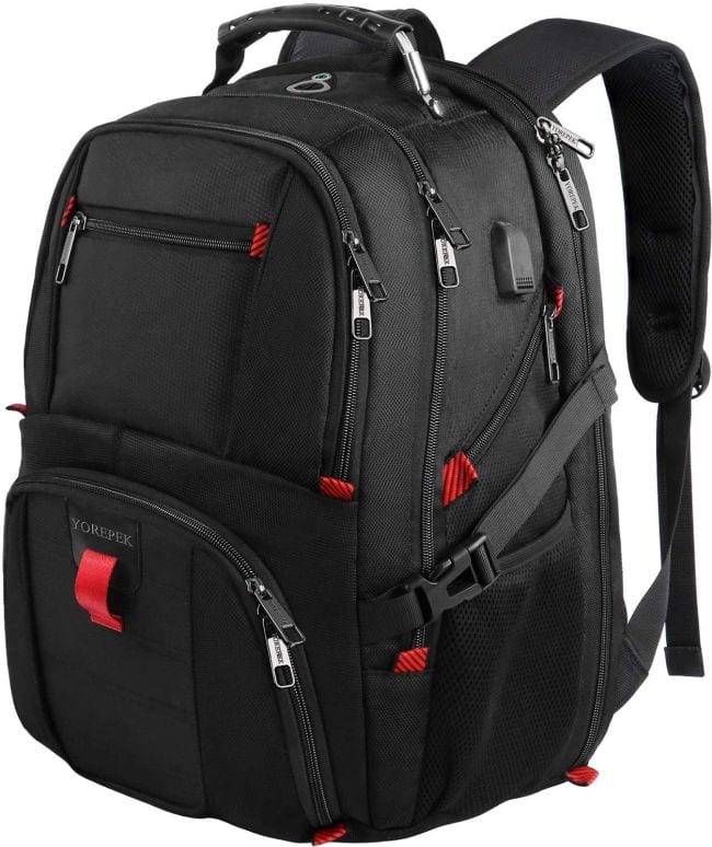 Oversized black backpack with red accents (Best Teacher Backpacks), as an example of the best teacher backpacks