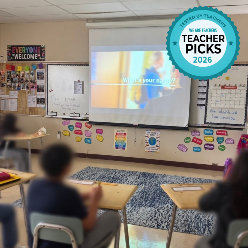 Teacher Picks Get Ready! Vista – Students Watching Video Students watching Get Ready! video on large screen in classroom.