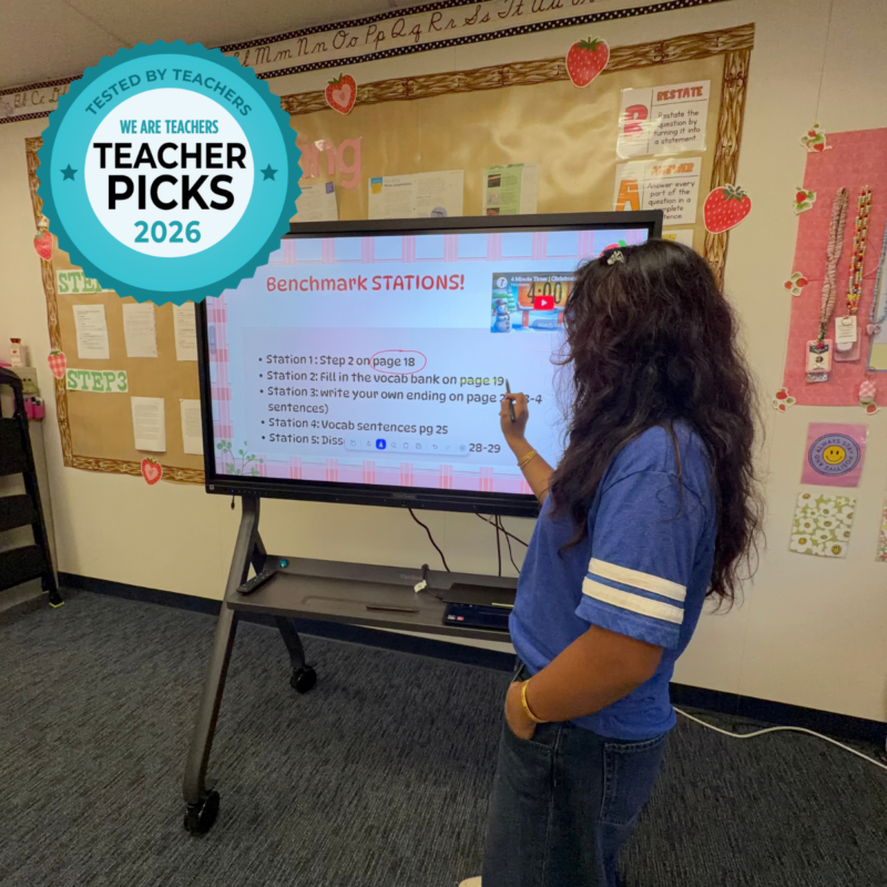 Teacher Marieum Ahmad highlighting content on ViewSonic ViewBoard.