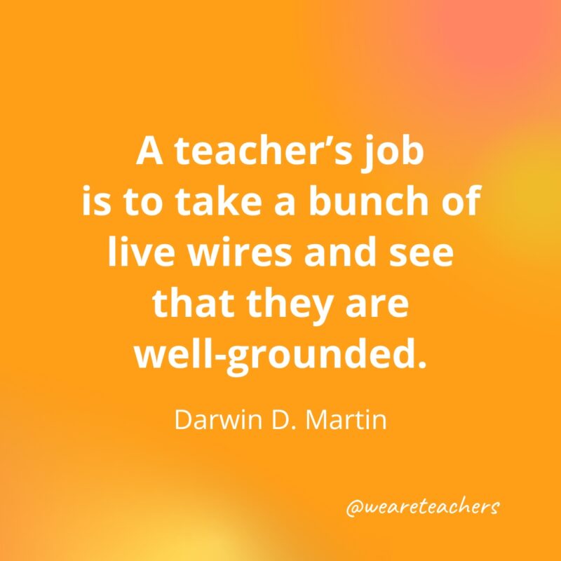 A teacher's job is to take a bunch of live wires and see that they are well-grounded. – Darwin D. Martin