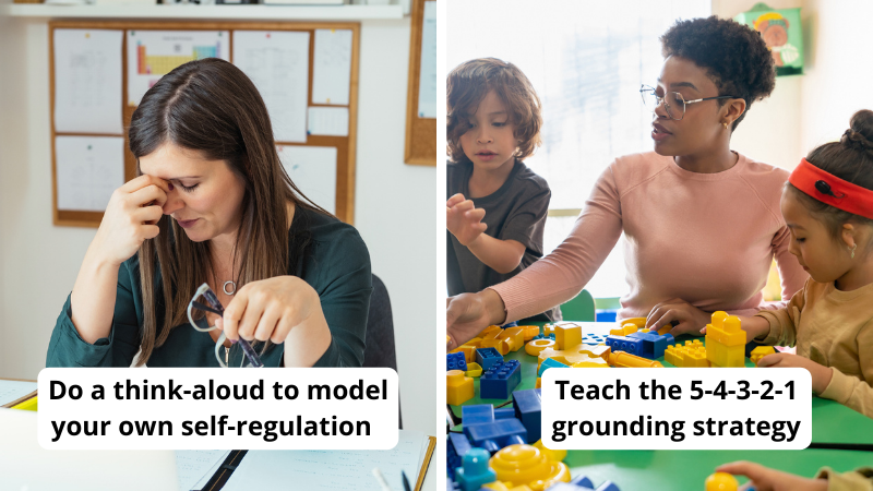 Paired images of teachers modeling strategies for post-pandemic behavior