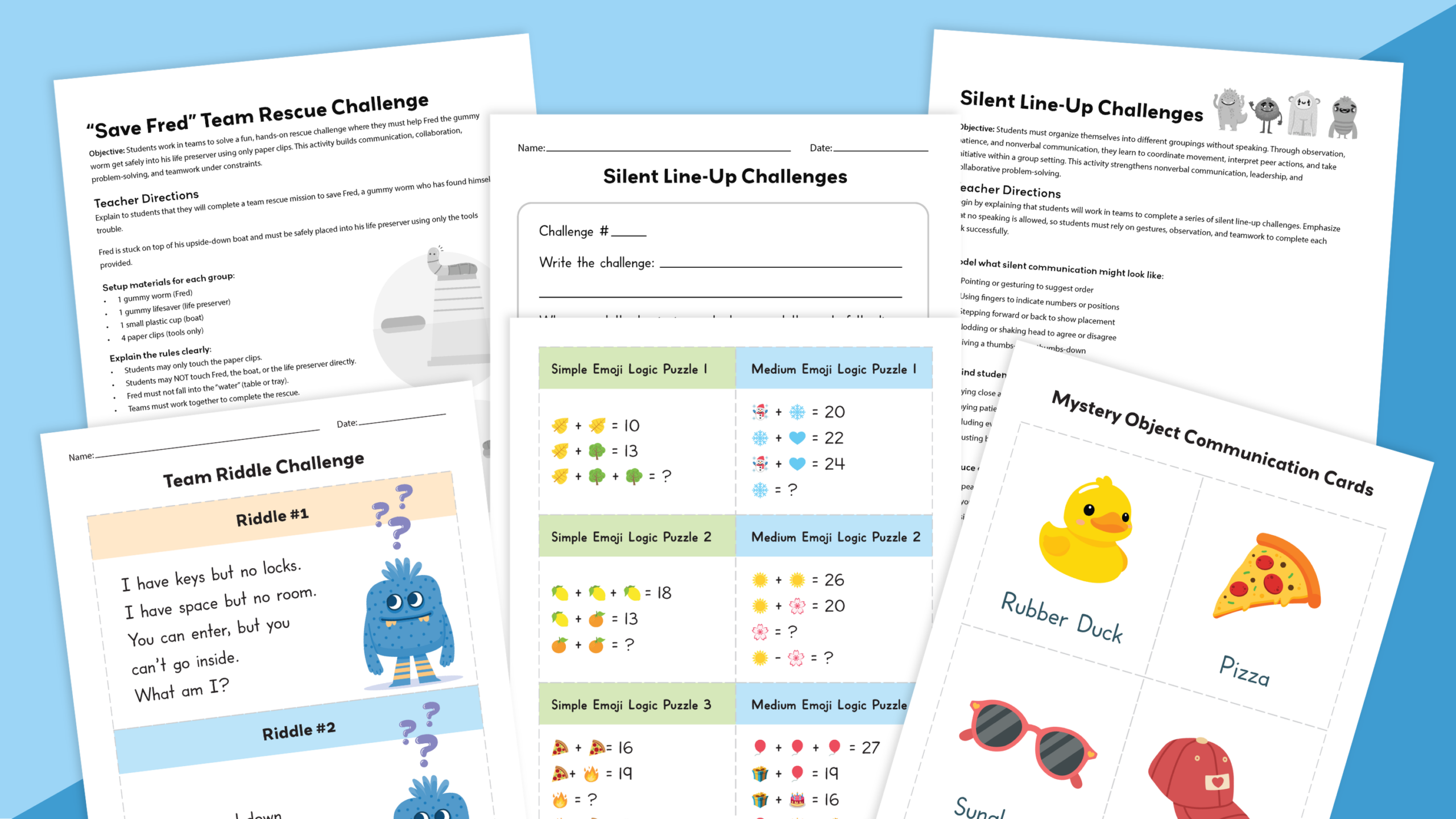 Images from the Elementary Team Building & Collaboration Activity Kit.