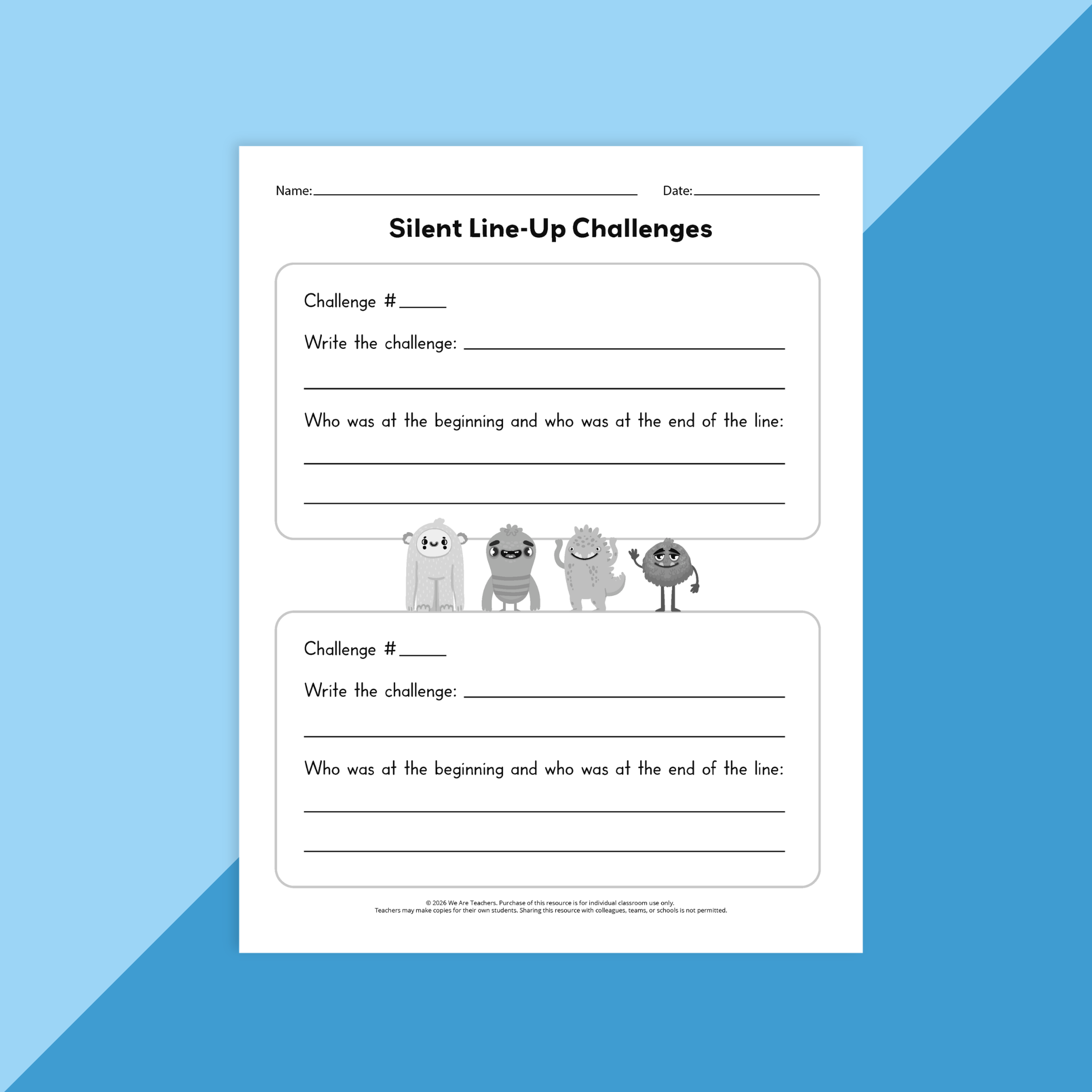 Image of an example "silent line up challenge" activity.